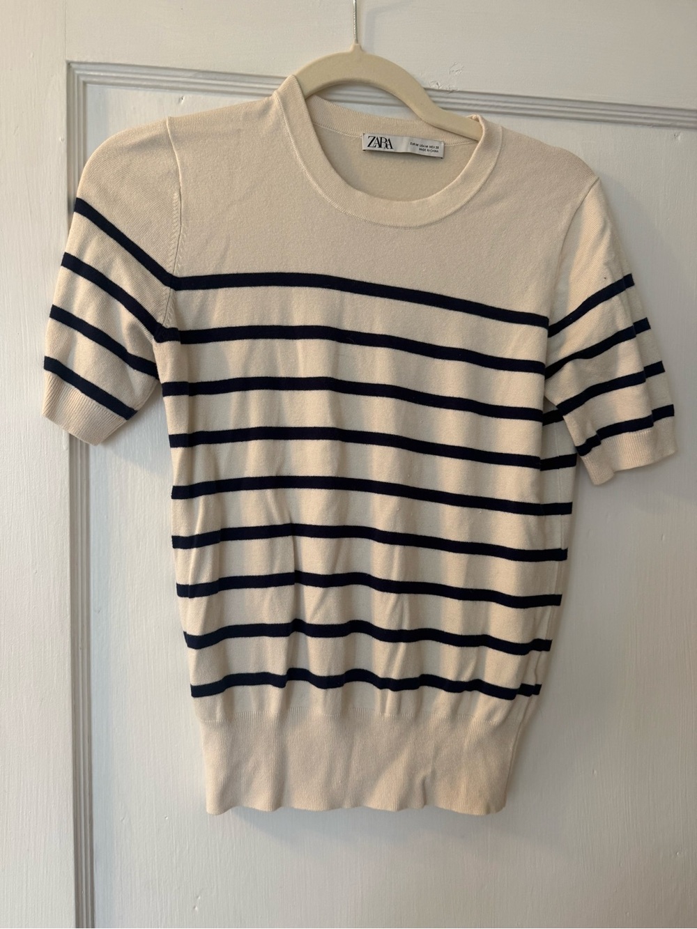 ZARA Cream Knit Top with Navy Stripes